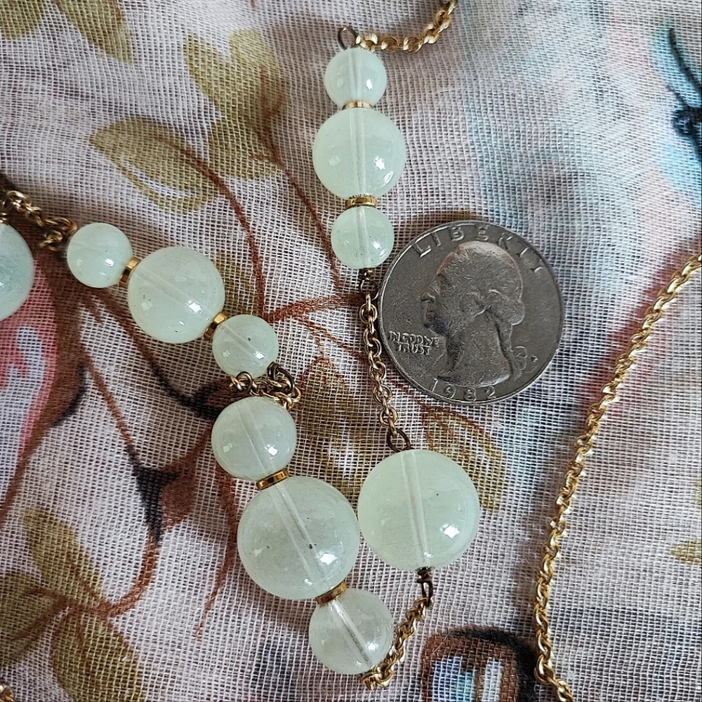 J. Crew Signed Light Green Minty Asymmetrical Gold Tone Necklace Lifesaver Clasp